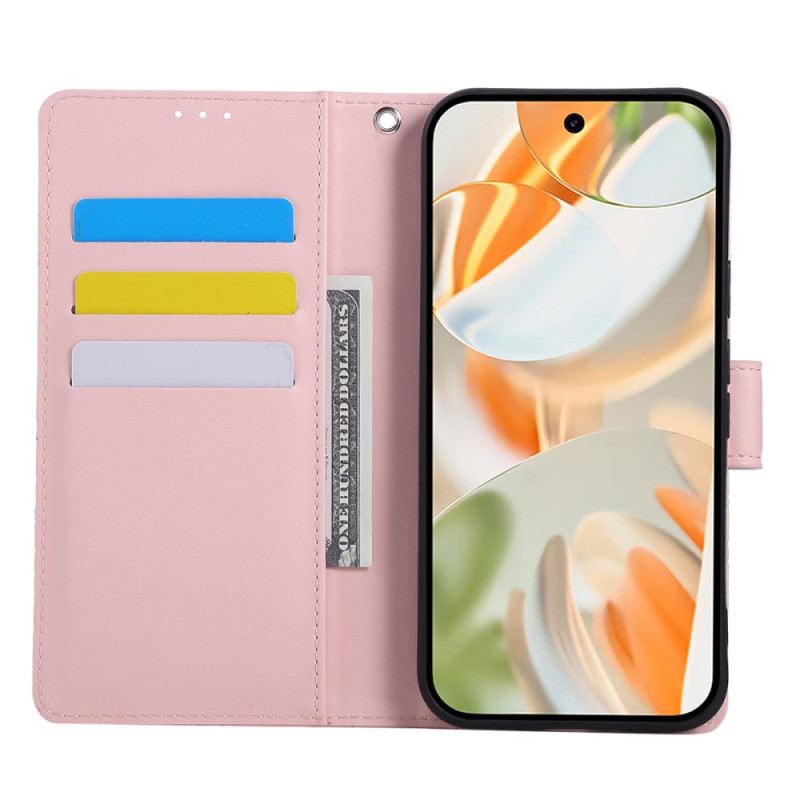 Bőrtok Google Pixel 10 Pro Xl Rózsaszínmintás