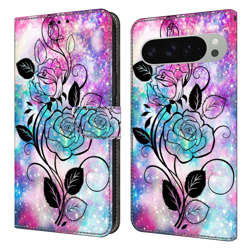 Kinyitható Bőrtok Google Pixel 10 Pro Xl Rózsaszín És Kék Minta