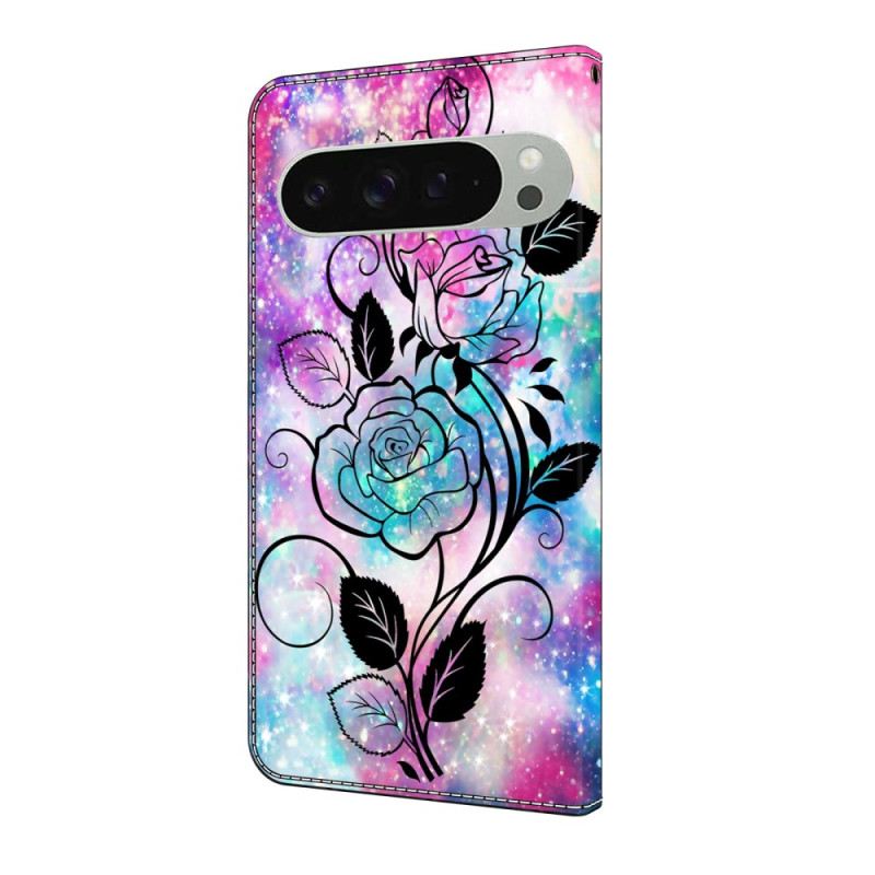 Kinyitható Bőrtok Google Pixel 10 Pro Xl Rózsaszín És Kék Minta