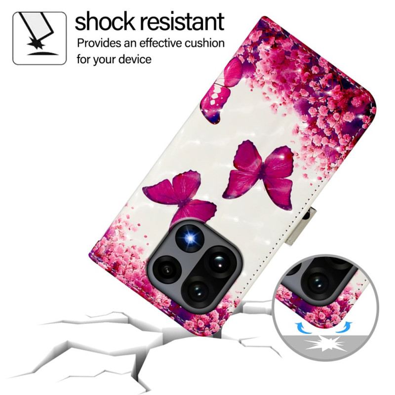 Bőrtok Oneplus 15 Rózsaszín Pillangók