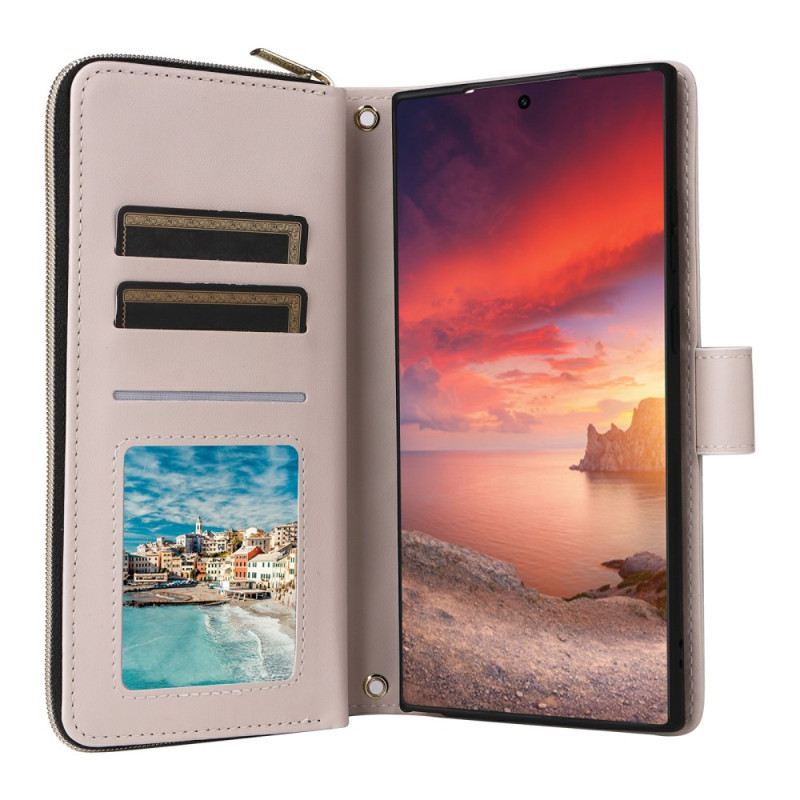 Bőrtok Samsung Galaxy S25 Ultra 5g Steppelt Pénztárca Pánttal És Vállpánttal