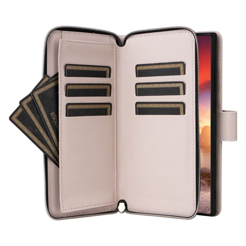 Bőrtok Samsung Galaxy S25 Ultra 5g Steppelt Pénztárca Pánttal És Vállpánttal