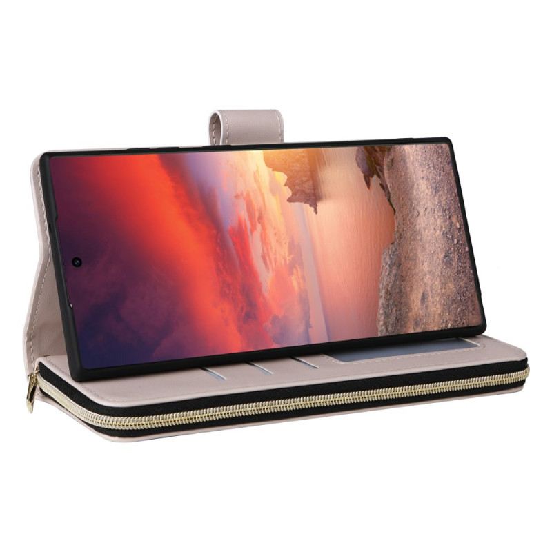 Bőrtok Samsung Galaxy S25 Ultra 5g Steppelt Pénztárca Pánttal És Vállpánttal