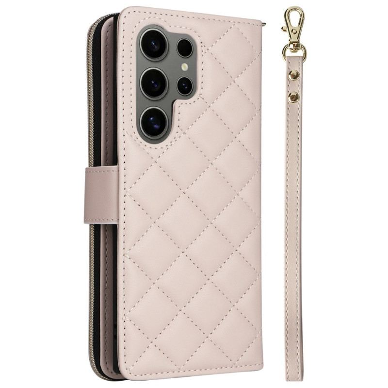 Bőrtok Samsung Galaxy S25 Ultra 5g Steppelt Pénztárca Pánttal És Vállpánttal