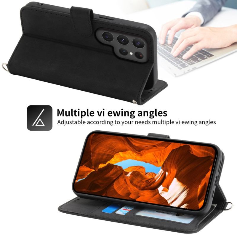 Bőrtok Samsung Galaxy S25 Ultra 5g Virágmintás És Pántos