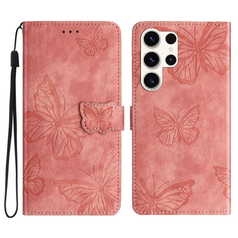 Kinyitható Bőrtok Samsung Galaxy S25 Ultra 5g Velúr Hatású Pillangók