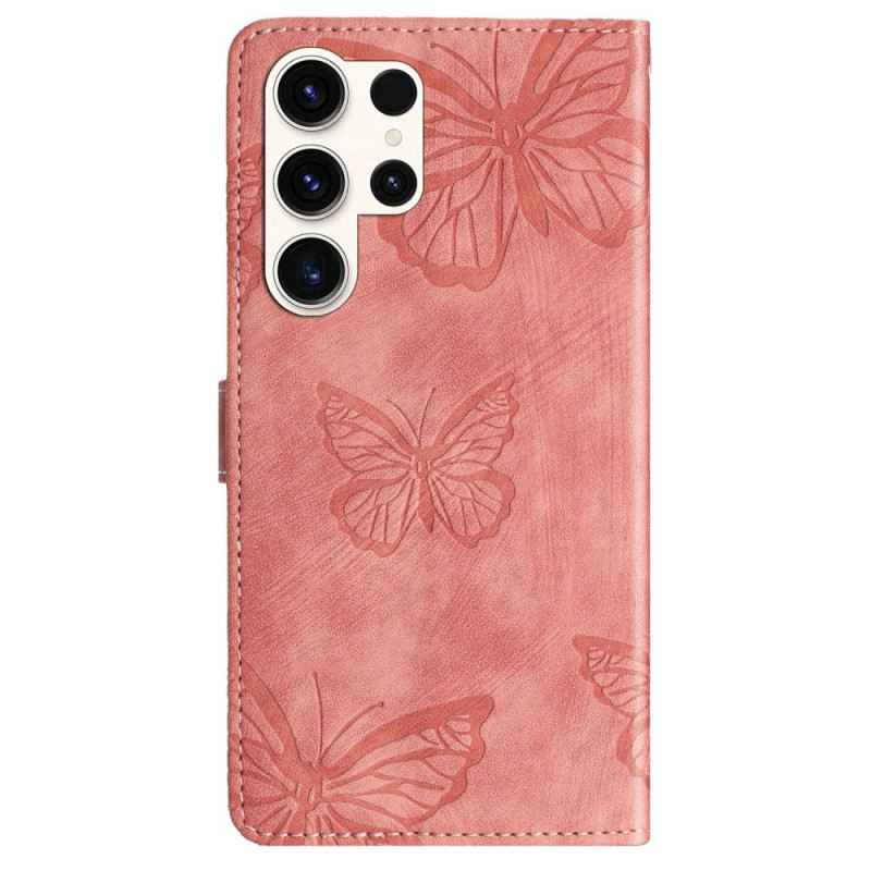 Kinyitható Bőrtok Samsung Galaxy S25 Ultra 5g Velúr Hatású Pillangók