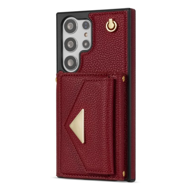 Tok Samsung Galaxy S25 Ultra 5g Bőrhatású Kártyatartóval És Pánttal