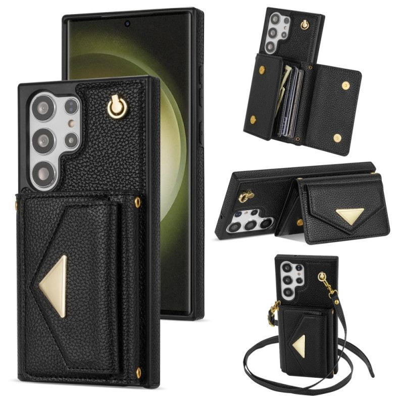 Tok Samsung Galaxy S25 Ultra 5g Bőrhatású Kártyatartóval És Pánttal