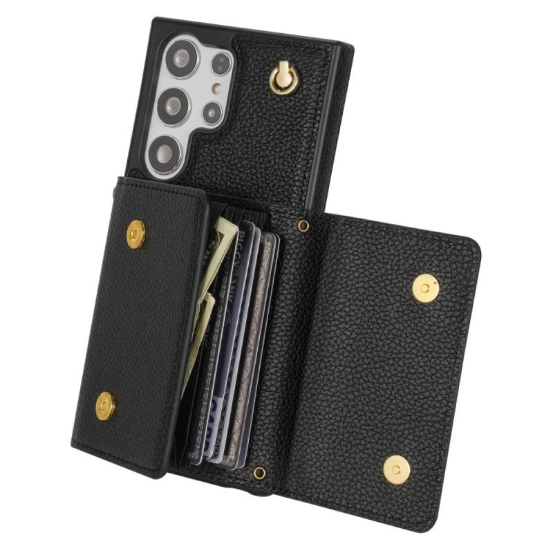 Tok Samsung Galaxy S25 Ultra 5g Bőrhatású Kártyatartóval És Pánttal