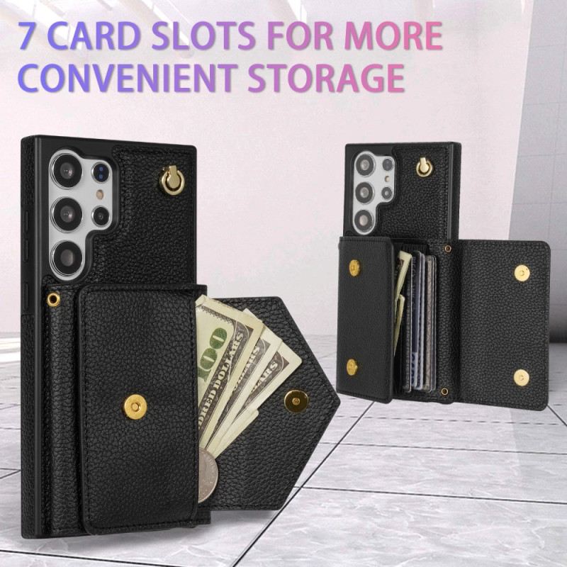 Tok Samsung Galaxy S25 Ultra 5g Bőrhatású Kártyatartóval És Pánttal