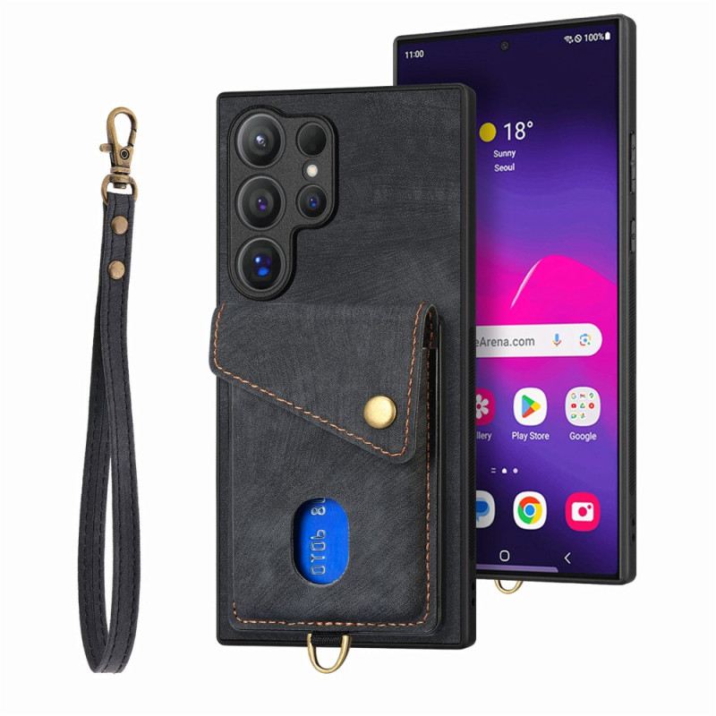 Tok Samsung Galaxy S25 Ultra 5g Velúrhatású Kártyatartóval És Állvány