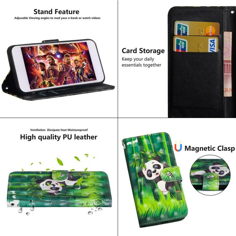 Fliptok / Bőrtok Xiaomi Redmi 9A Panda És Bambusz