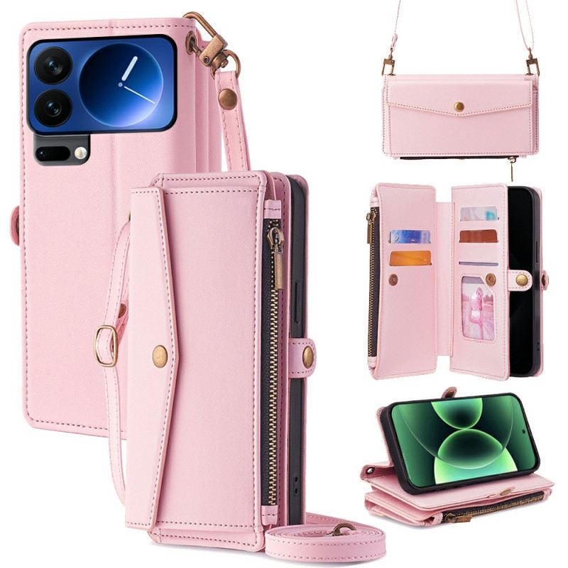 Bőrtok Xiaomi 17 Pro Pénztárca Vállpánttal