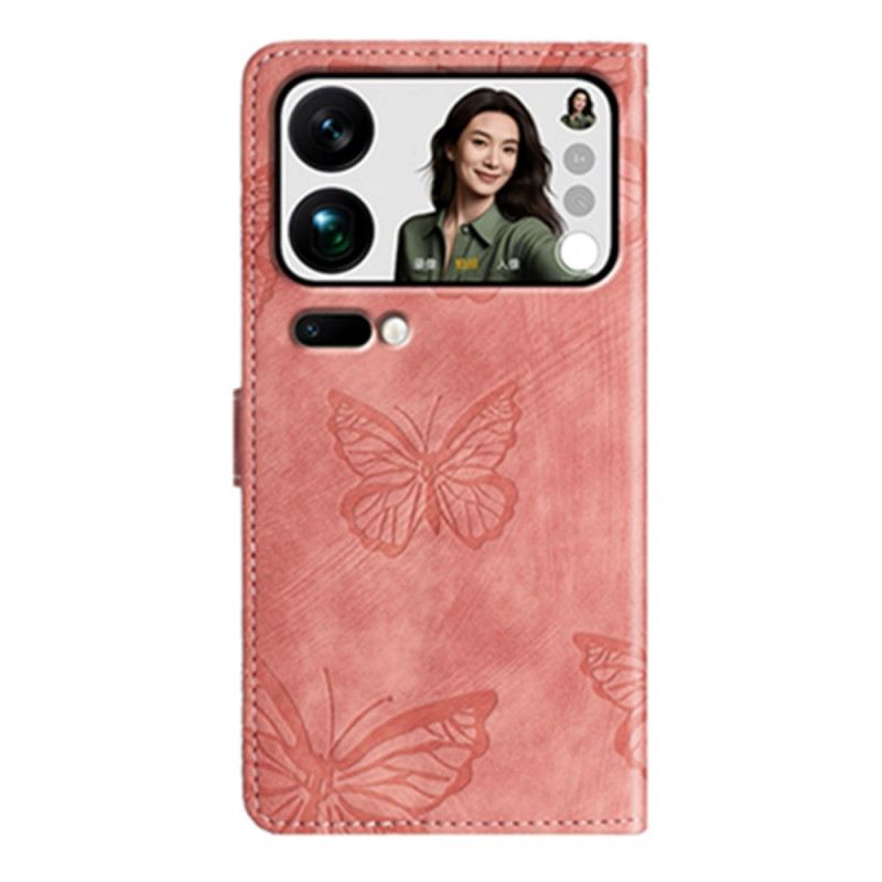 Bőrtok Xiaomi 17 Pro Velúr Hatású Pillangó Dizájn