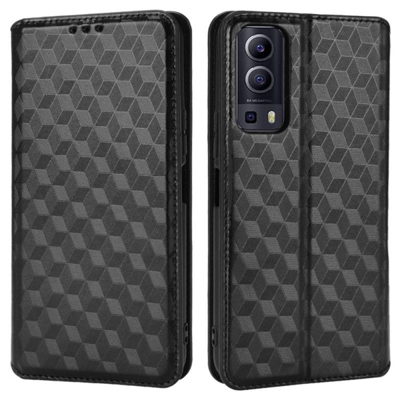 Fliptok Vivo Y72 5G Bőrtok Gyémánt Bőr Hatás