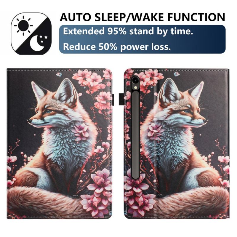 Bőrtok Samsung Galaxy Tab S10 Fe Róka Mintázat