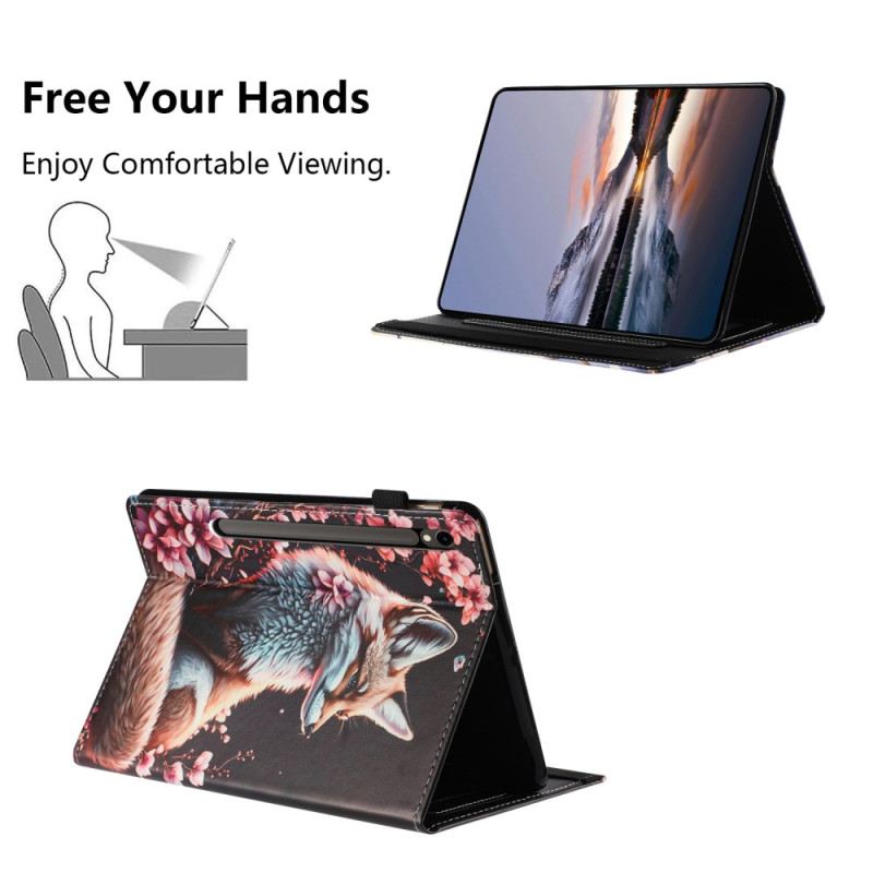 Bőrtok Samsung Galaxy Tab S10 Fe Róka Mintázat