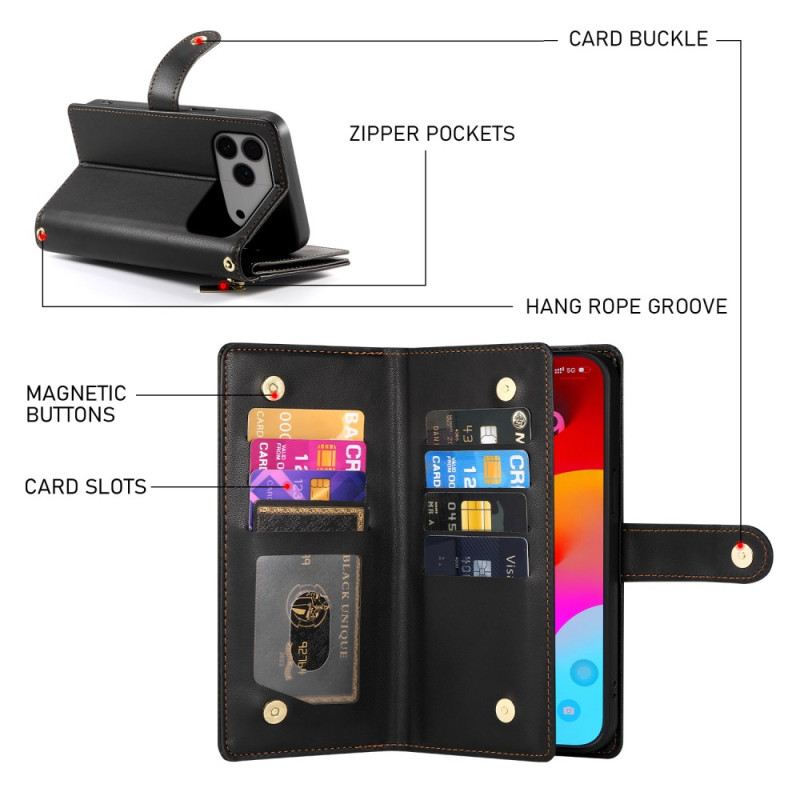 Fliptok iPhone 17 Pro Max Cipzáras Zsebes Pénztárca