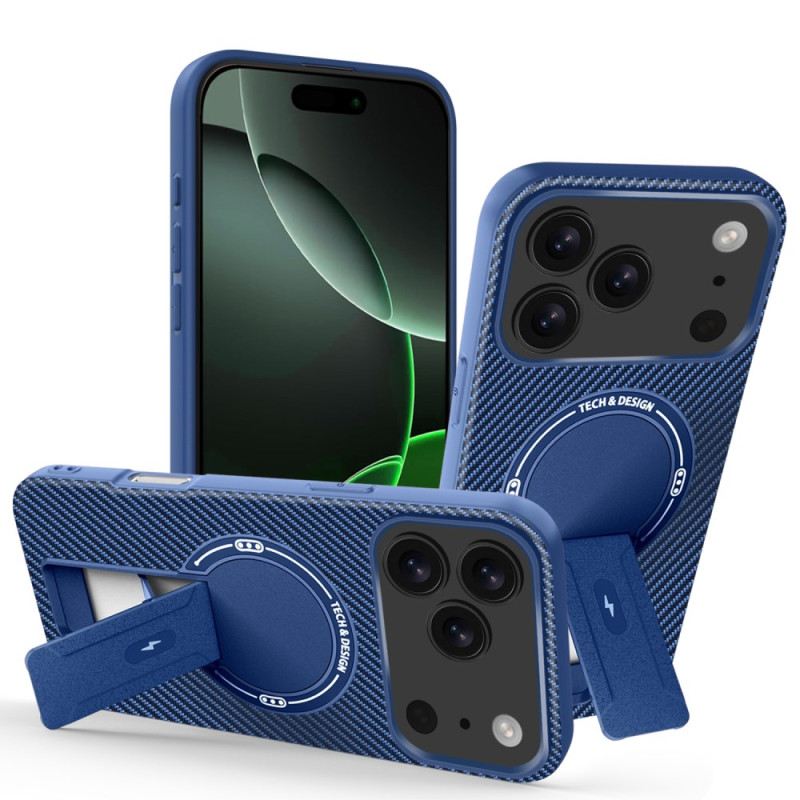 Mobiltelefon Tokok iPhone 17 Pro Max Szénszálas Textúra Kitámasztóval