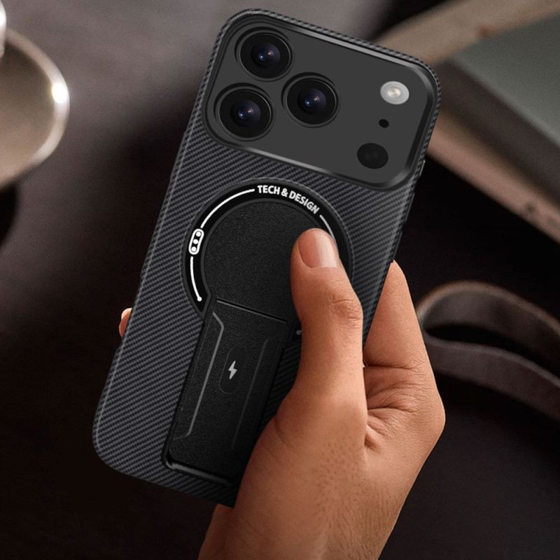 Mobiltelefon Tokok iPhone 17 Pro Max Szénszálas Textúra Kitámasztóval