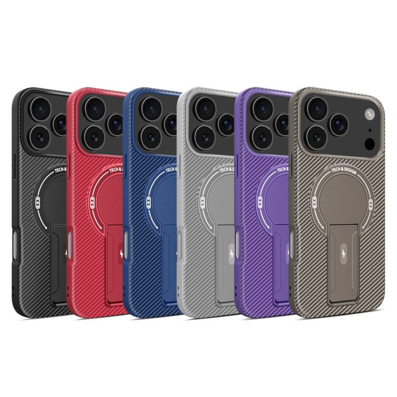 Mobiltelefon Tokok iPhone 17 Pro Max Szénszálas Textúra Kitámasztóval