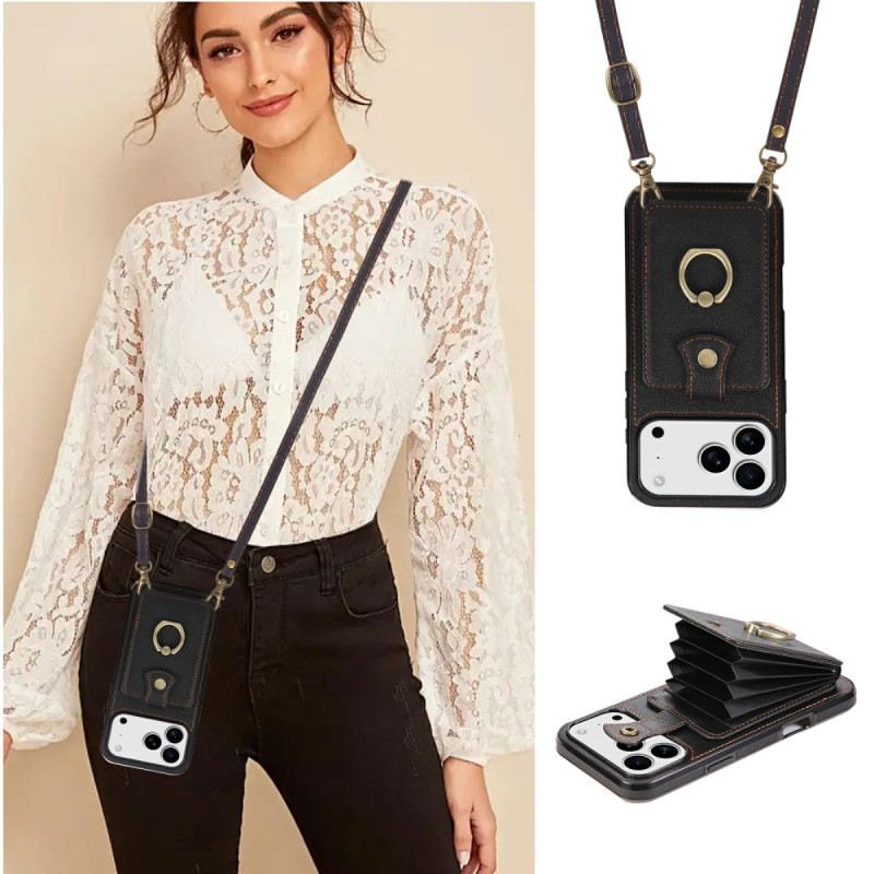 Tok iPhone 17 Pro Max Bőrhatású Kártyatartóval És Csuklópánttal