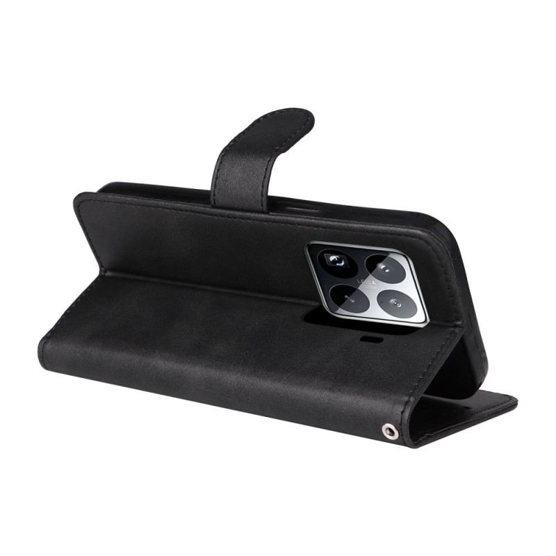 Bőrtok Xiaomi 15 Pro Egyszínű Bőrhatású Pánttal