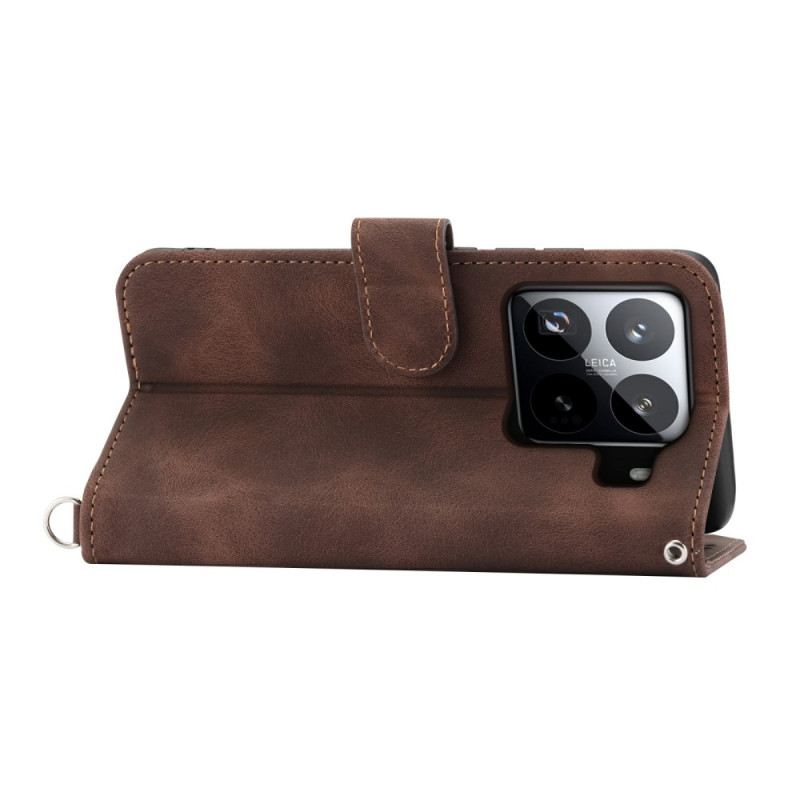 Bőrtok Xiaomi 15 Pro Velúr Hatású Virágmintás Pánttal És Vállpánttal