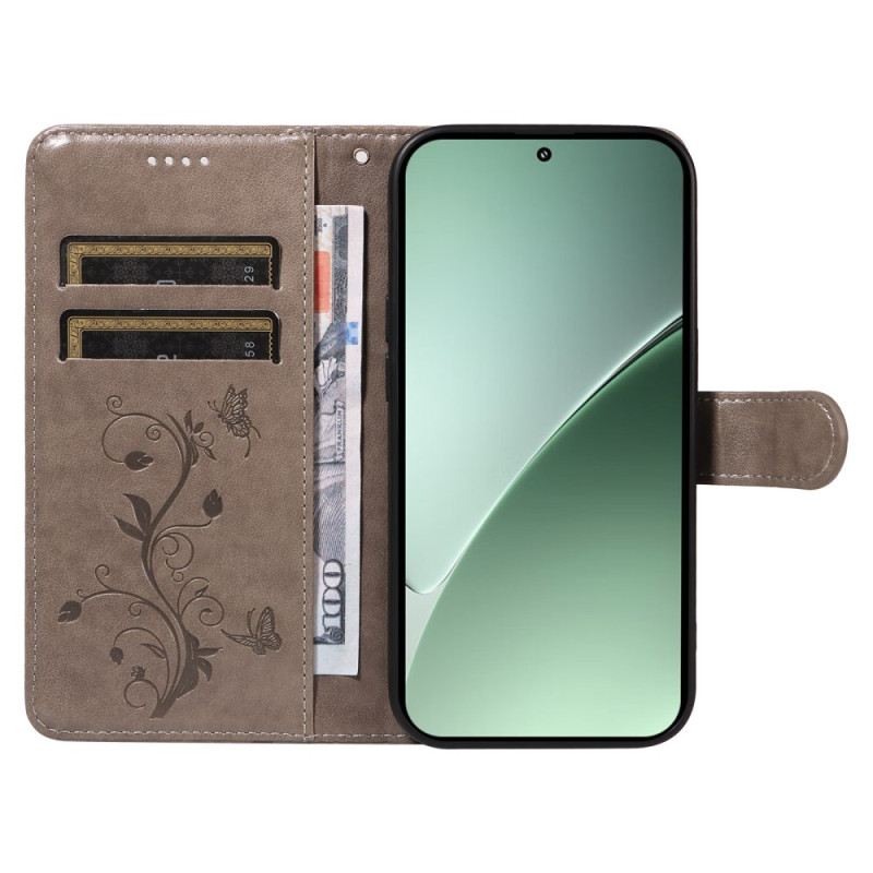 Bőrtok Xiaomi 15 Pro Virág- És Pillangóminta