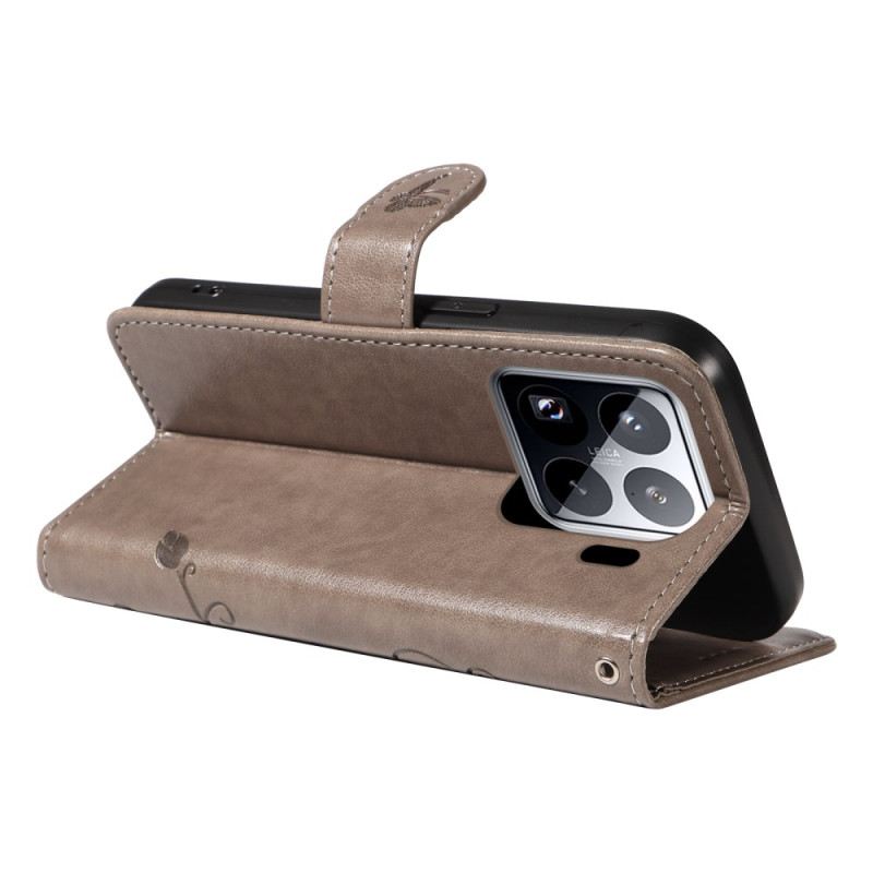 Bőrtok Xiaomi 15 Pro Virág- És Pillangóminta