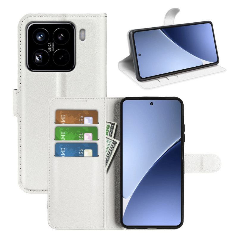 Kinyitható Bőrtok Xiaomi 15 Pro Klasszikus Licsi Műbőr