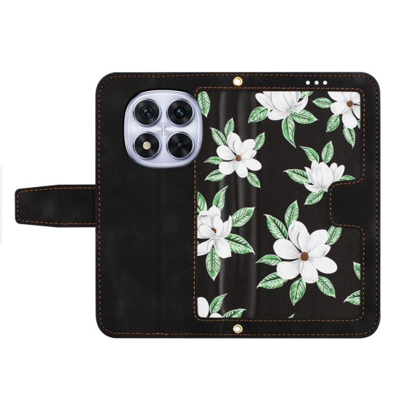 Bőrtok Poco X7 5g Virágos Minták Pánttal