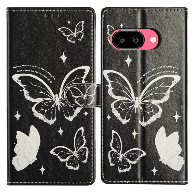Bőrtok Google Pixel 10a Fekete-fehér Pillangók