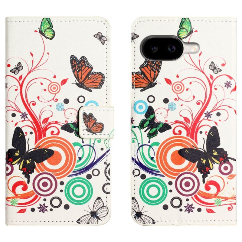 Bőrtok Google Pixel 10a Pillangók Fehér Alapon