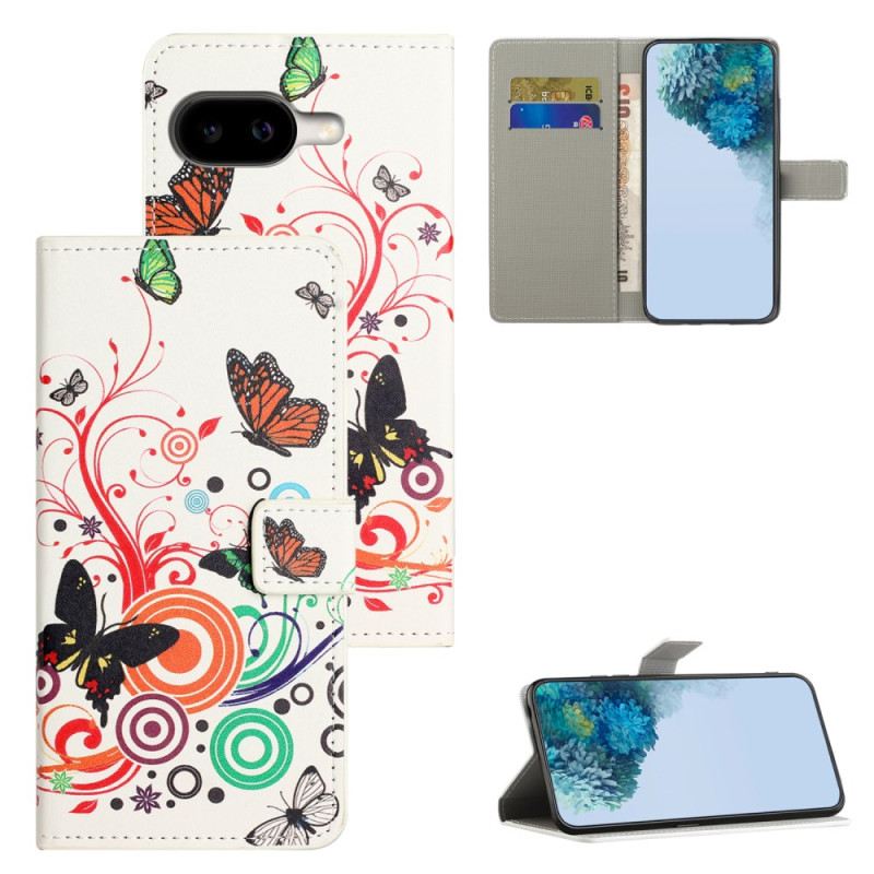 Bőrtok Google Pixel 10a Pillangók Fehér Alapon
