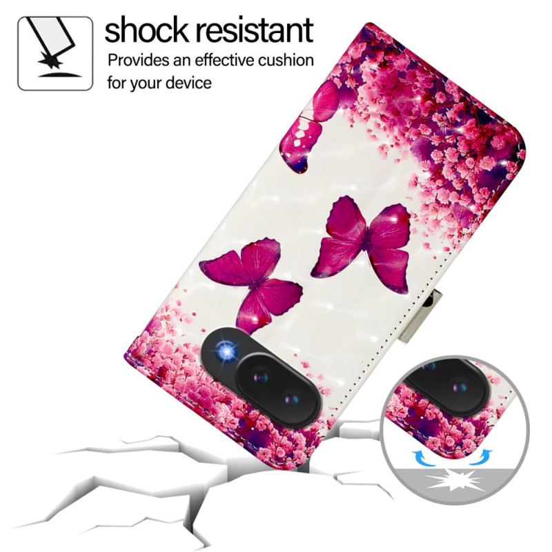 Bőrtok Google Pixel 10a Rózsaszín Pillangók