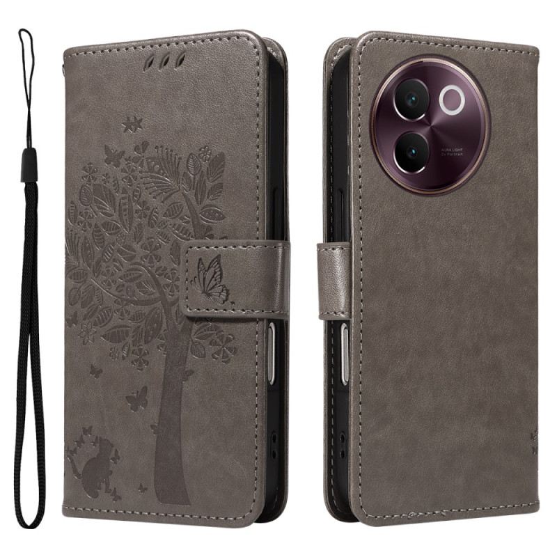 Bőrtok Vivo V40 Lite 5g Macska És Fa