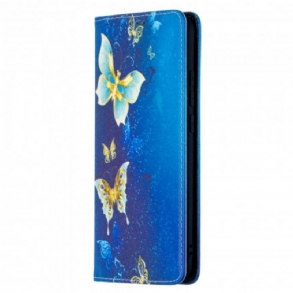 Fliptok Xiaomi Redmi 9C Bőrtok Színes Pillangók