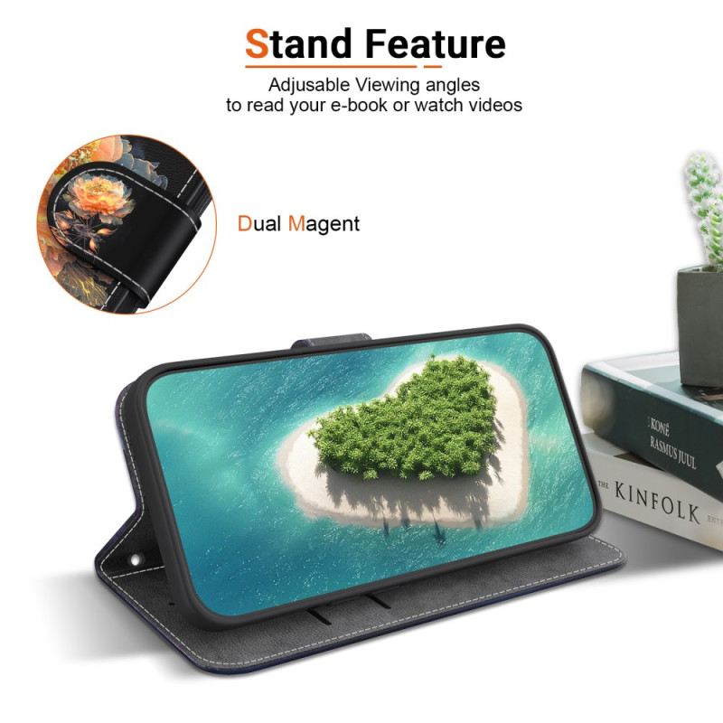 Bőrtok Realme 12 Pro / 12 Pro Plus Arany Bazsarózsa Szíjjal