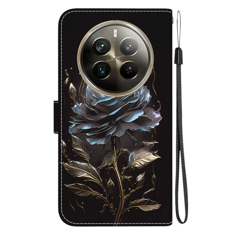 Bőrtok Realme 12 Pro / 12 Pro Plus Fekete Rózsa Szíjjal