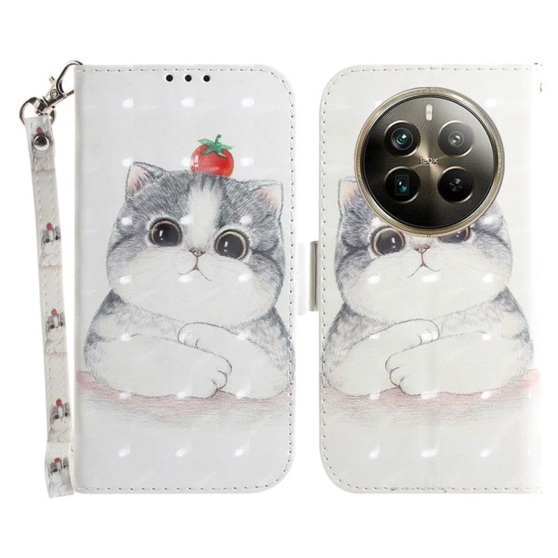 Bőrtok Realme 12 Pro / 12 Pro Plus Macska És Eper Szíjjal