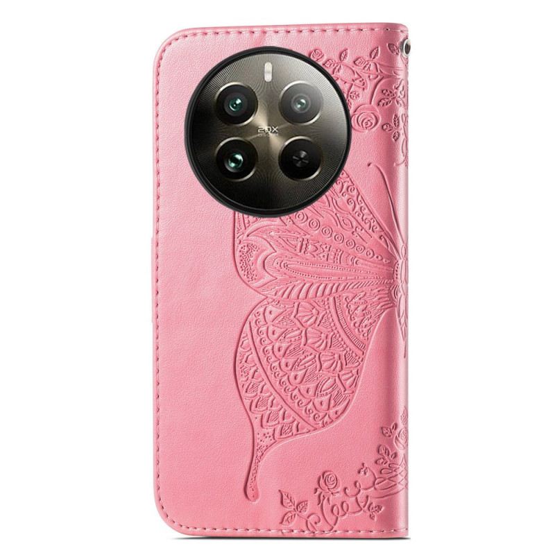 Bőrtok Realme 12 Pro / 12 Pro Plus Nagyméretű Pillangó Pánttal