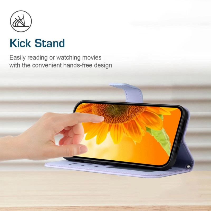 Bőrtok Realme 12 Pro / 12 Pro Plus Napraforgómintás Vállpánttal