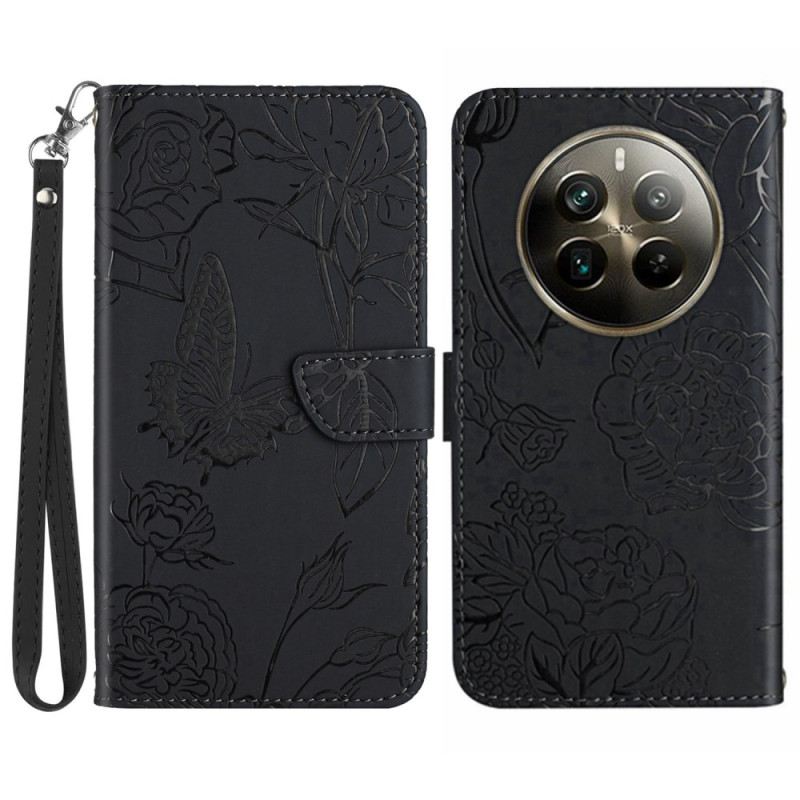 Bőrtok Realme 12 Pro / 12 Pro Plus Pillangónyomat Pánttal