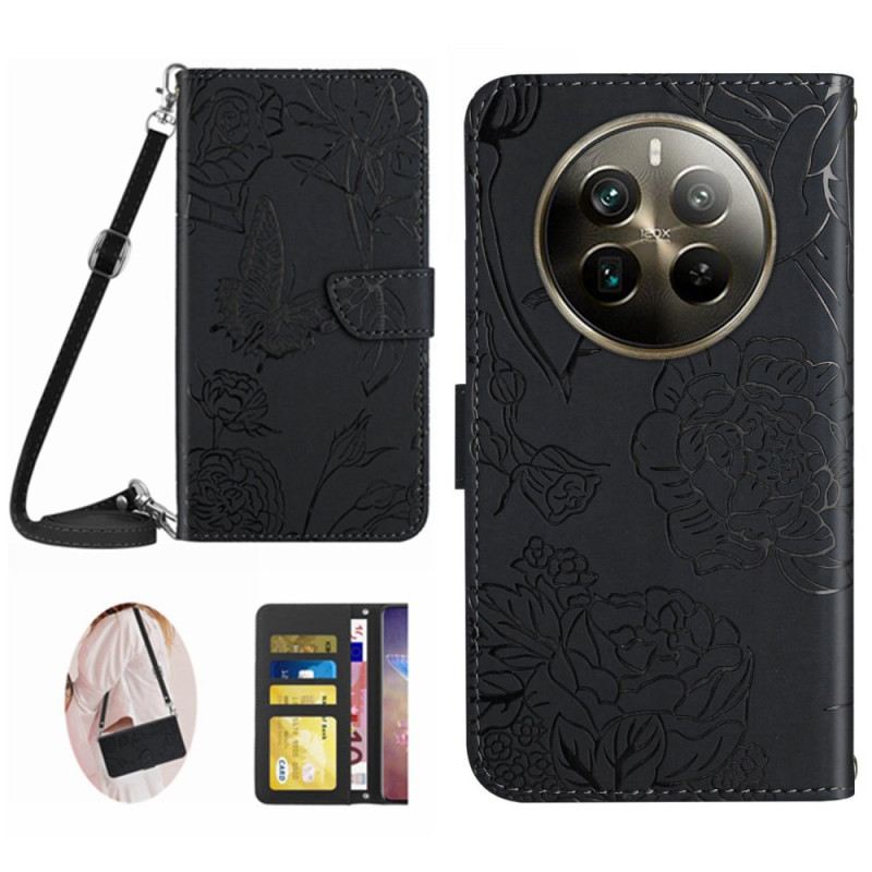 Kinyitható Tokok Realme 12 Pro / 12 Pro Plus Pillangómintás Vállpánttal