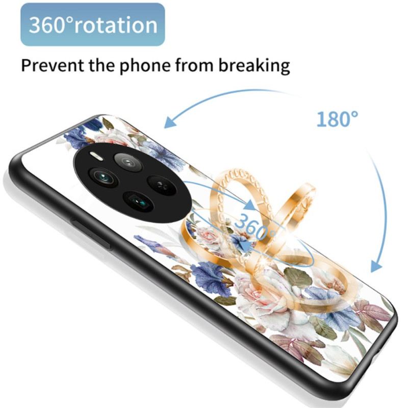 Mobiltelefon Tokok Realme 12 Pro / 12 Pro Plus Edzett Üveg Virágos Gyűrűtartó