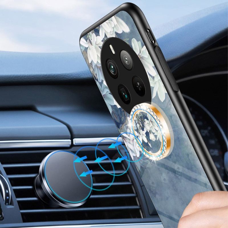 Mobiltelefon Tokok Realme 12 Pro / 12 Pro Plus Edzett Üveg Virágos Gyűrűtartó