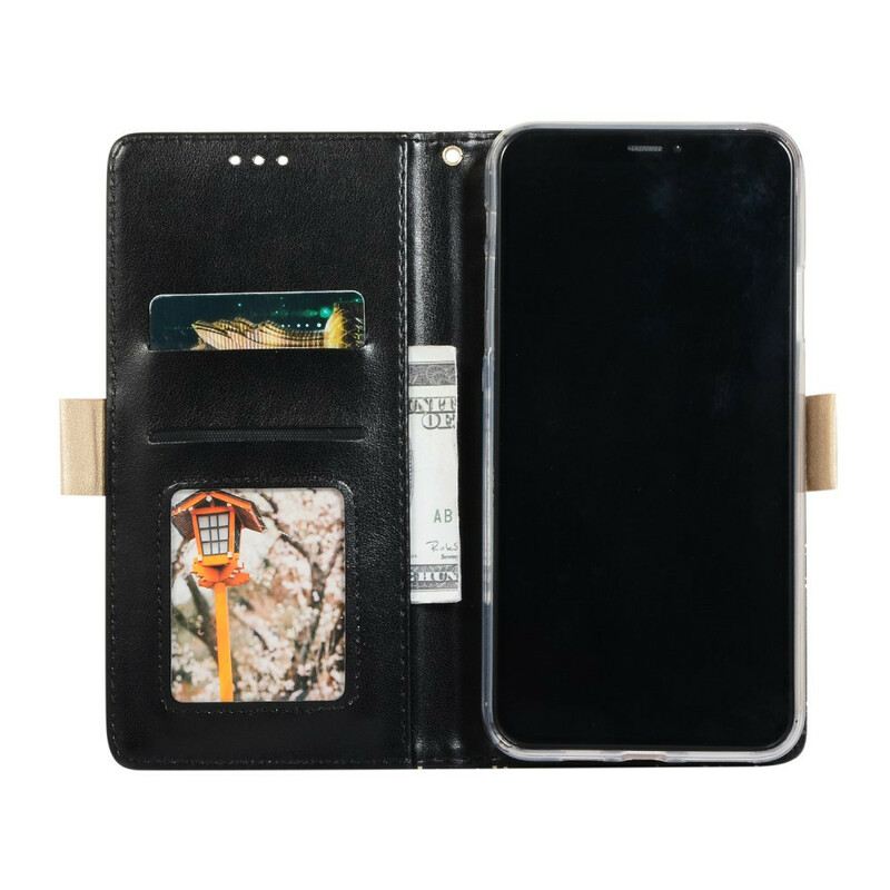 Fliptok / Bőrtok iPhone 11 Pro Max szíjjal Csipkepántos Érme Pénztárca