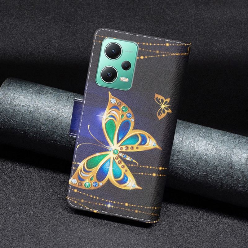 Fliptok Xiaomi Redmi Note 12 5G Golden Butterflies Érme Pénztárca